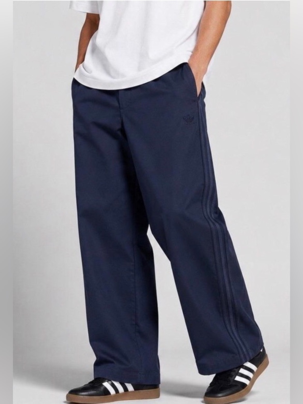 Adidas Mens Wide-Leg Skate Chino Pants Tonal 3-Stripes Blue/Blue Size 36X30